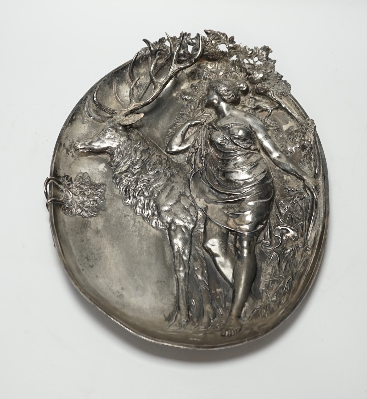 An Art Nouveau WMF ‘Diana the Huntress’ pewter plaque, 37x28cm